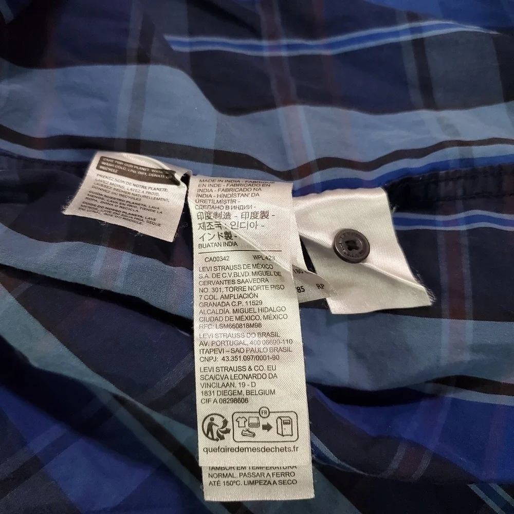 Levi's Men Button‎ Up Shirt XL Blue Plaid Long Sleeve Pocket Casual